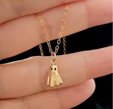 Trendy 18K Gold-Plated Little Ghost Charm Necklace – Classic Halloween Accessory, Jewelry Chain Available