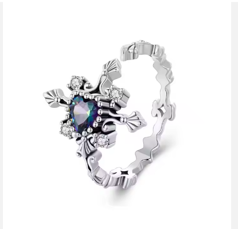 S925 Sterling Silver Halloween Series Cross Ring with Colorful Adjustable Open Ring