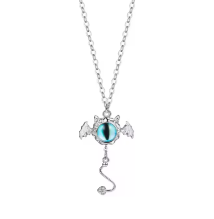 INS Halloween 925 Silver Jewelry Set - 925 Sterling Silver Little Devil Bat Pendant Necklace and Stud Earrings Set